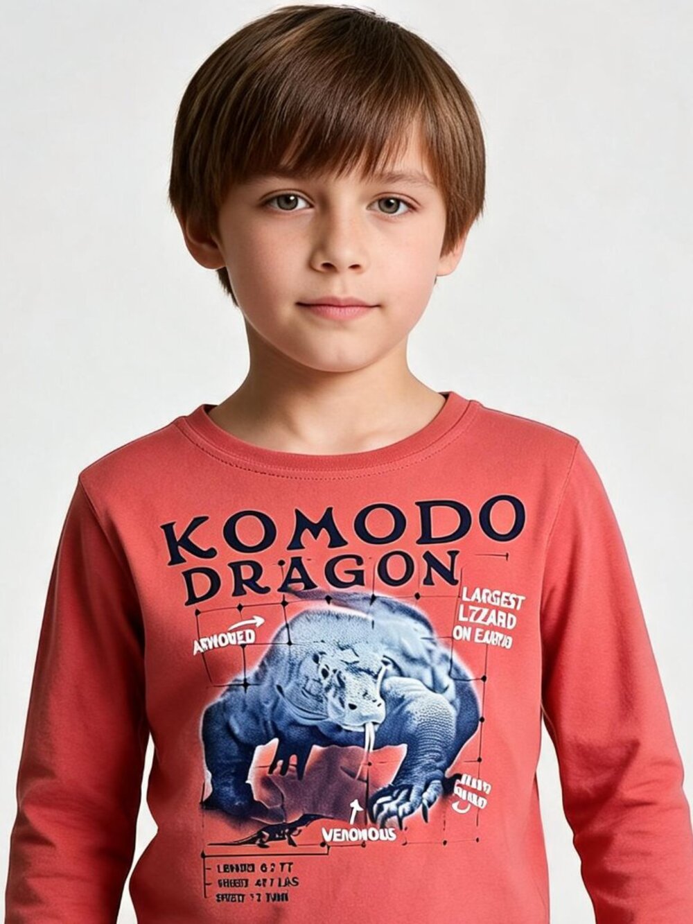 OshKosh boys coral graphic long sleeve t shirt Komodo Dragon size 6